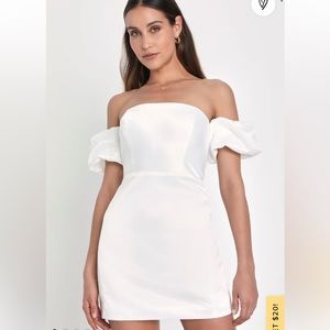 Significant Sensation White Satin Off-the-Shoulder Mini Dress Lulus